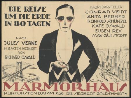 Die Reise um die Erde in 80 Tagen, Filmplakat von Josef Fenneker, 1919, Stadt Bocholt