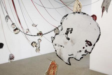Nancy Spero, Exhibition view Museum Folkwang 2019 with Maypole (Detail), 2008